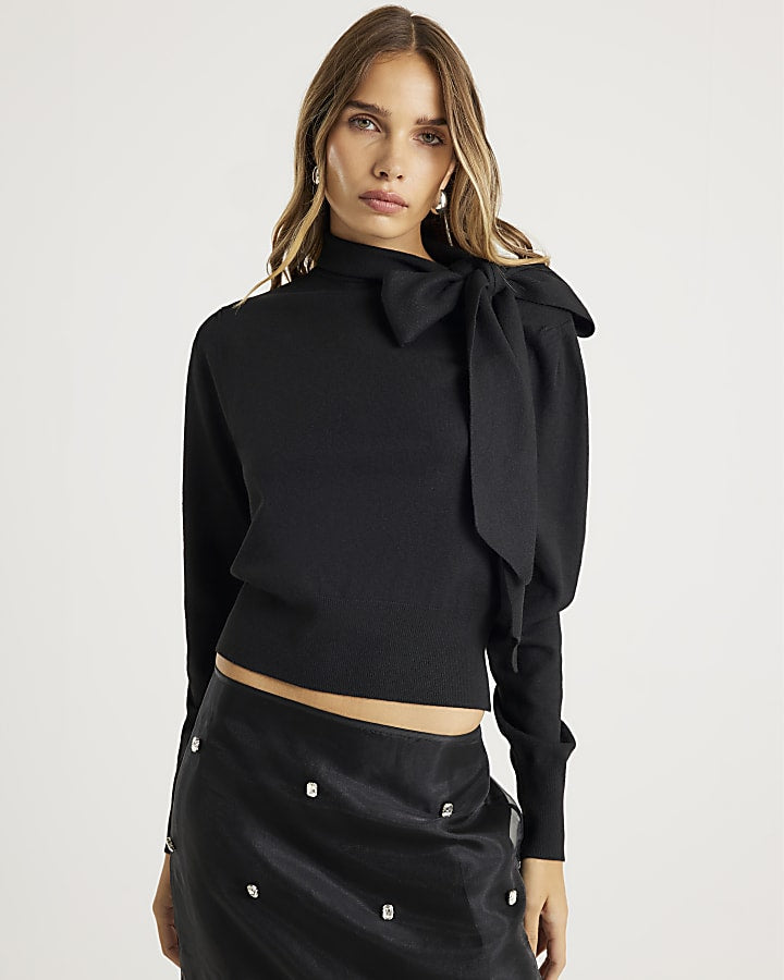 Knit Neck Bow Tie Jumper