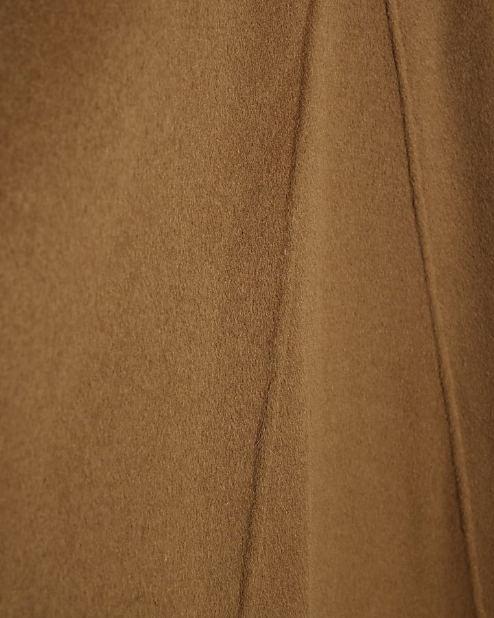 Brown Premium Godet Wool Blend Midi Skirt