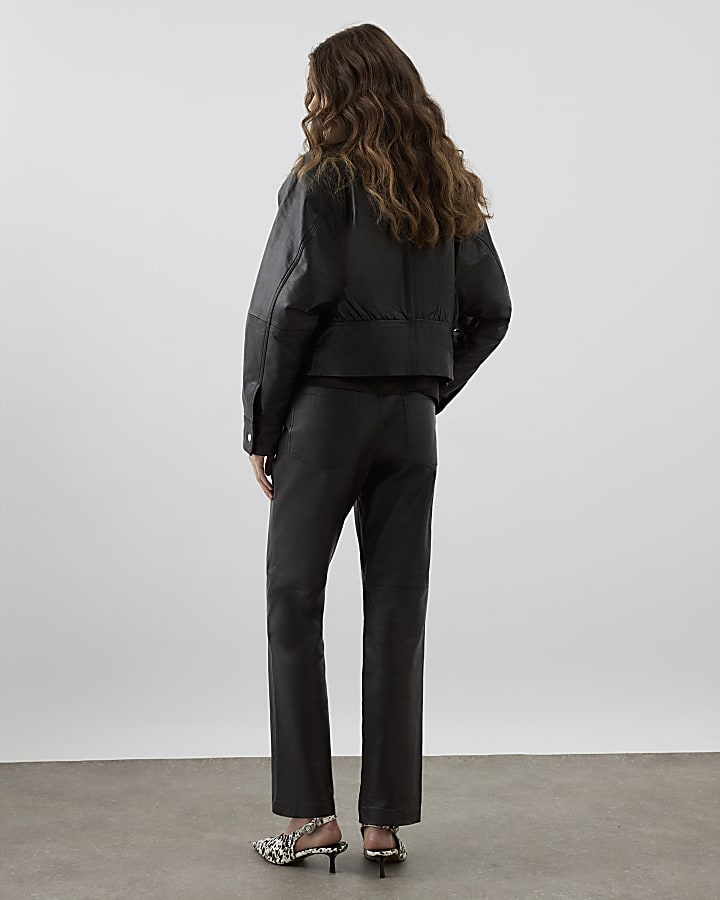 RI Studio Black leather straight leg trousers