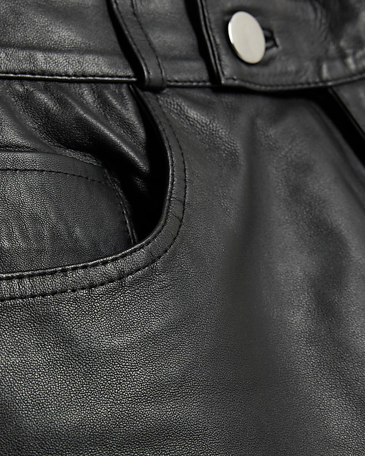 RI Studio Black leather straight leg trousers