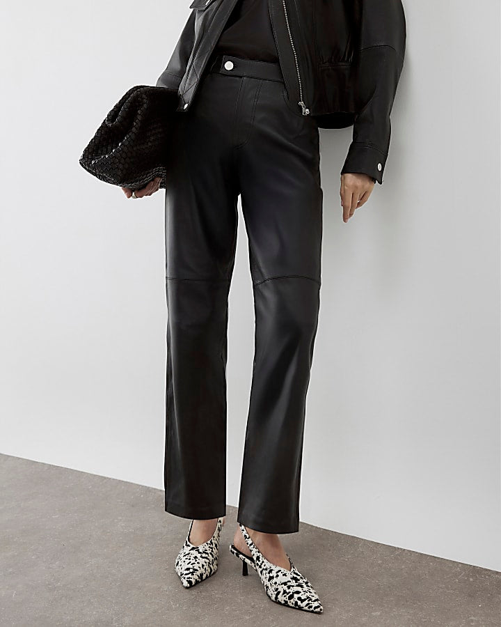 RI Studio Black leather straight leg trousers
