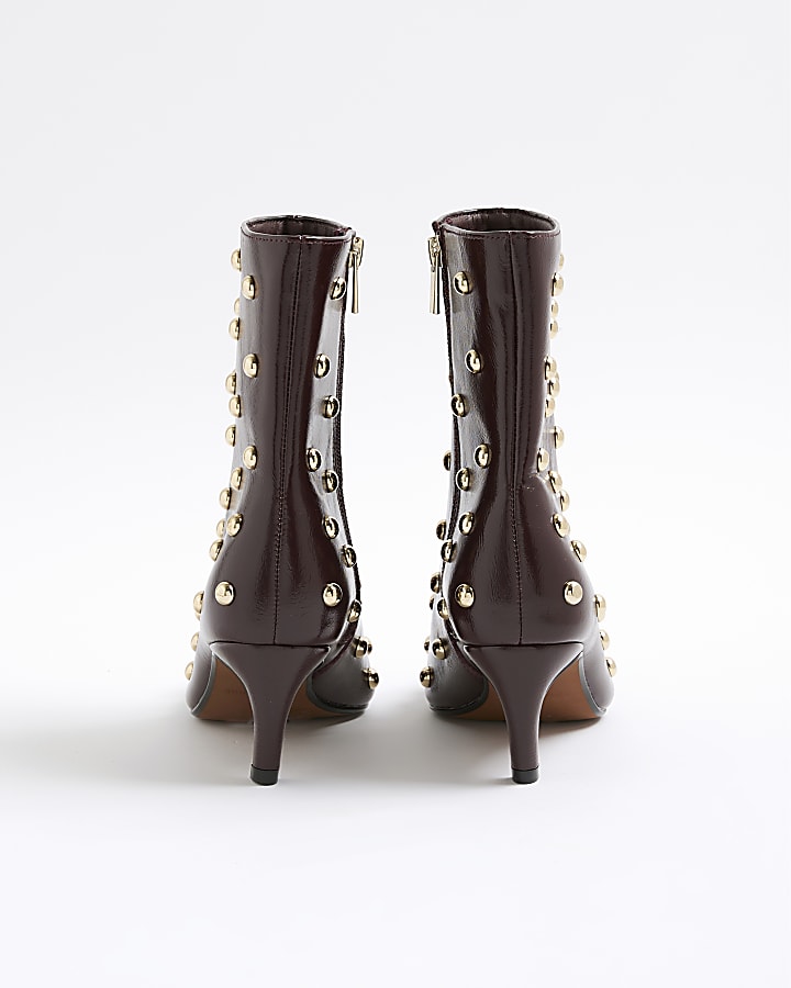 Red Studded Kitten Heel Boots