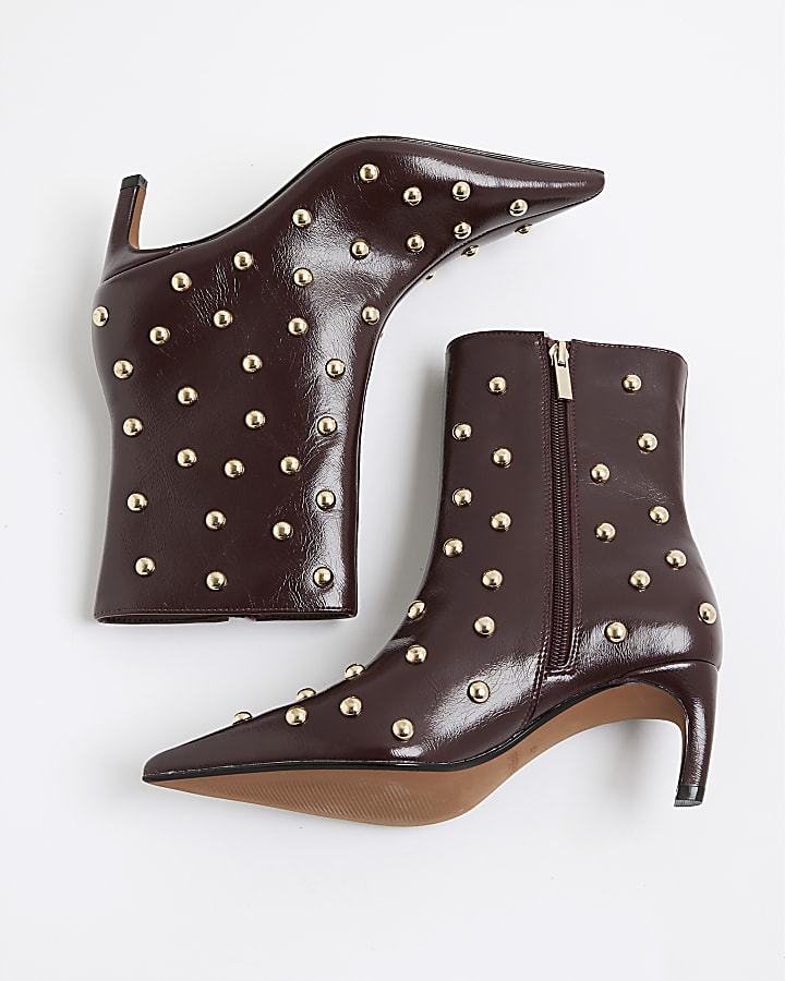 Red Studded Kitten Heel Boots