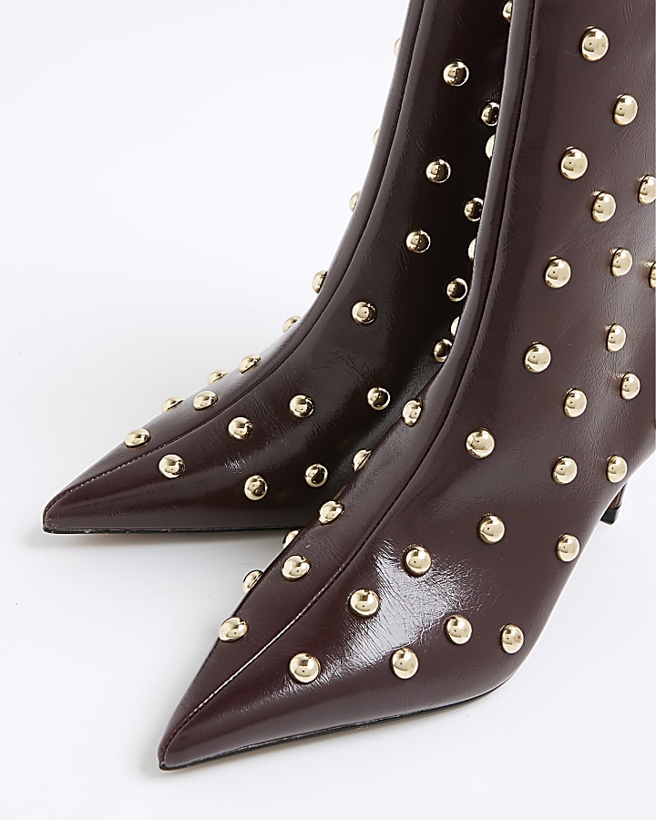 Red Studded Kitten Heel Boots