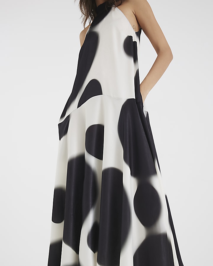 Cream Halter Neck Spot Satin Slip Dress
