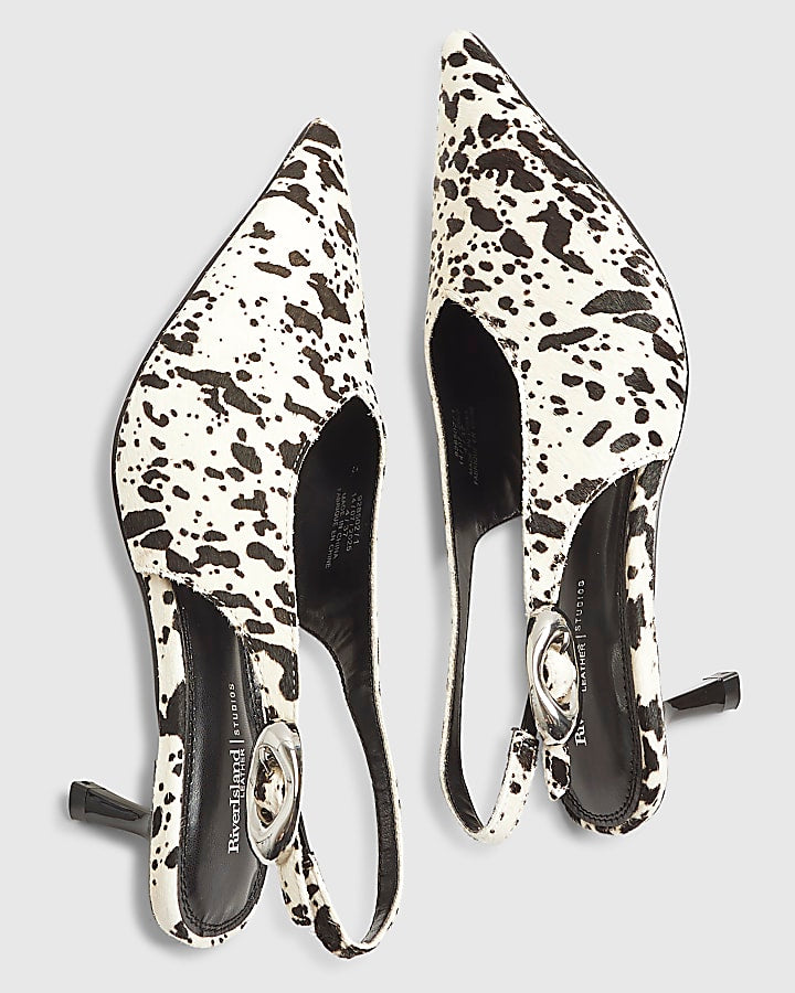 Brown Leather Cow Print Court Shoes
