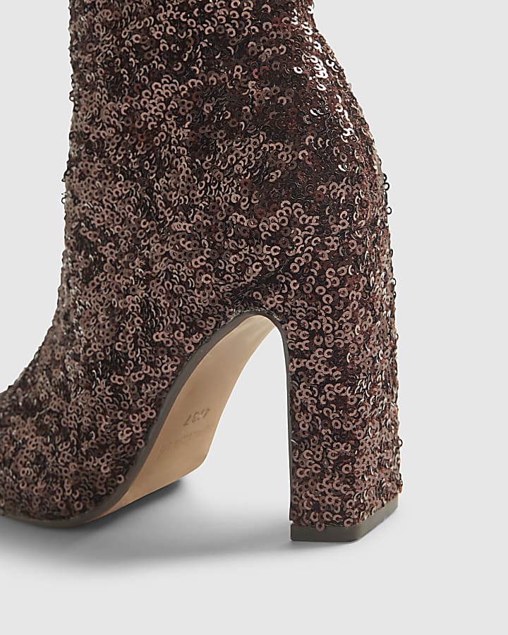 Bronze Sequin Sock Boots