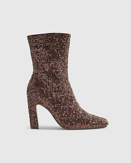 Bronze Sequin Sock Boots