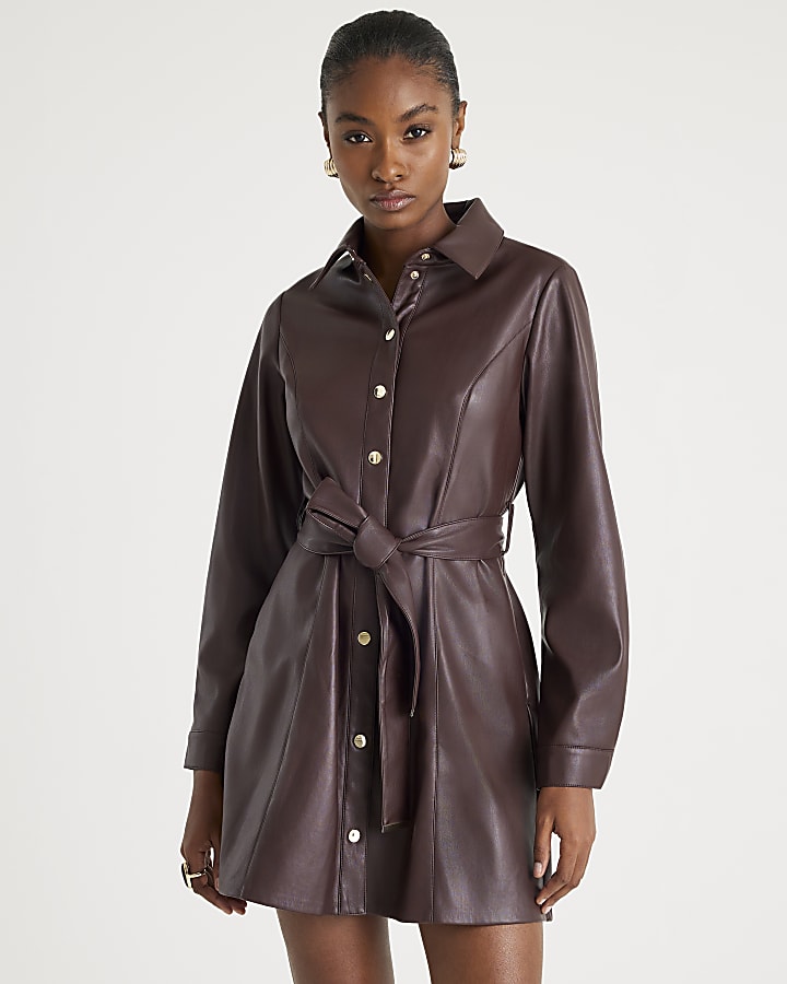 Burgundy Belted Day Dress