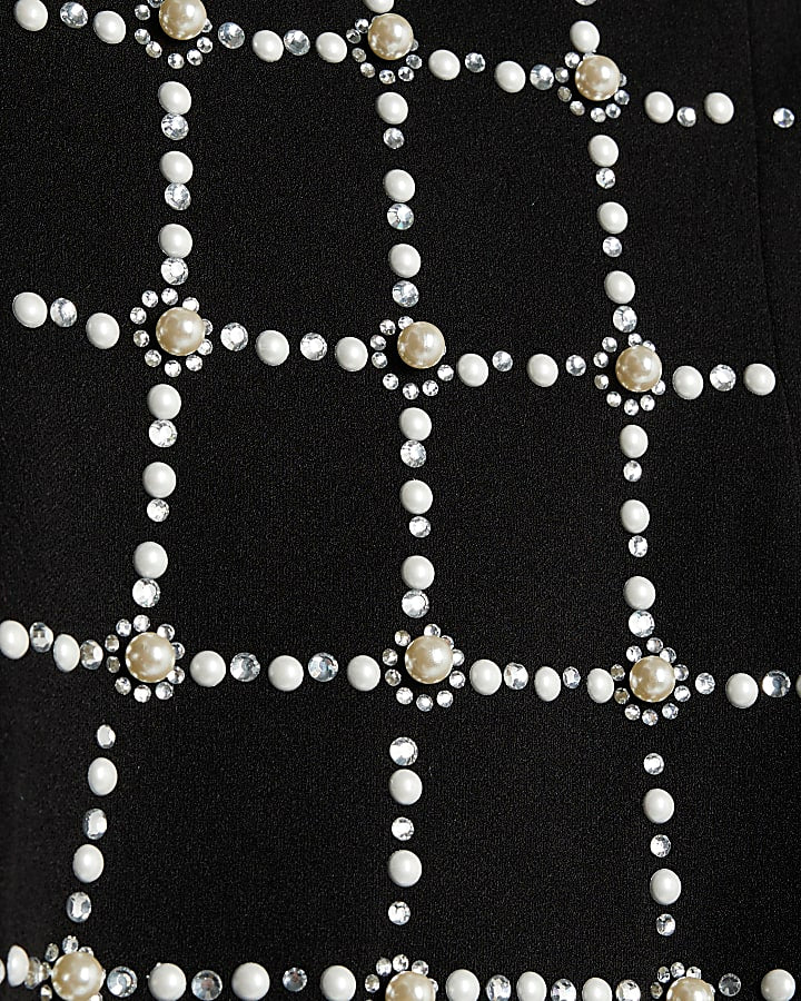 Black Pearl Embellished Mini Dress | River Island