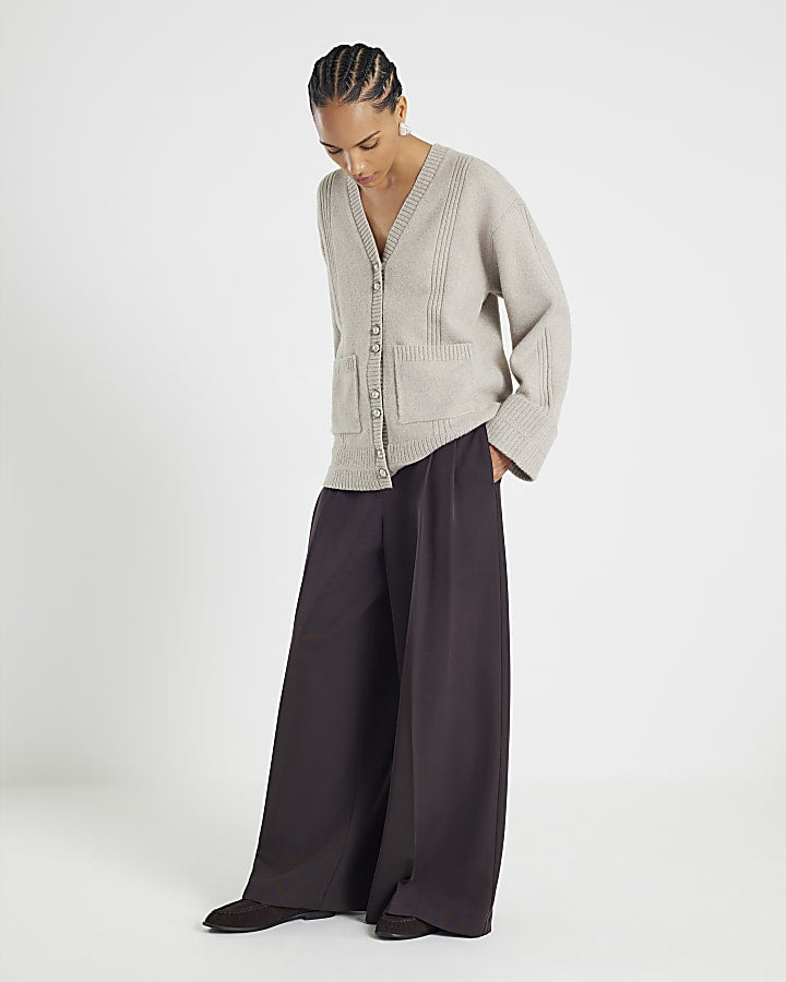 Brown Knitted Long Sleeve Cardigan | River Island
