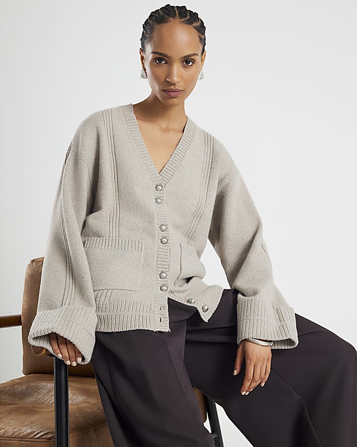 Brown Knitted Long Sleeve Cardigan | River Island