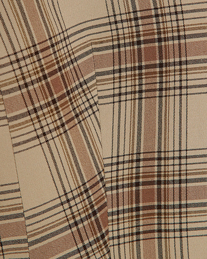 Brown Check Print Cocoon Sleeve Belted Blazer