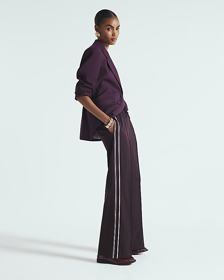 Red Pinstripe Tailored Wide Leg Joggers