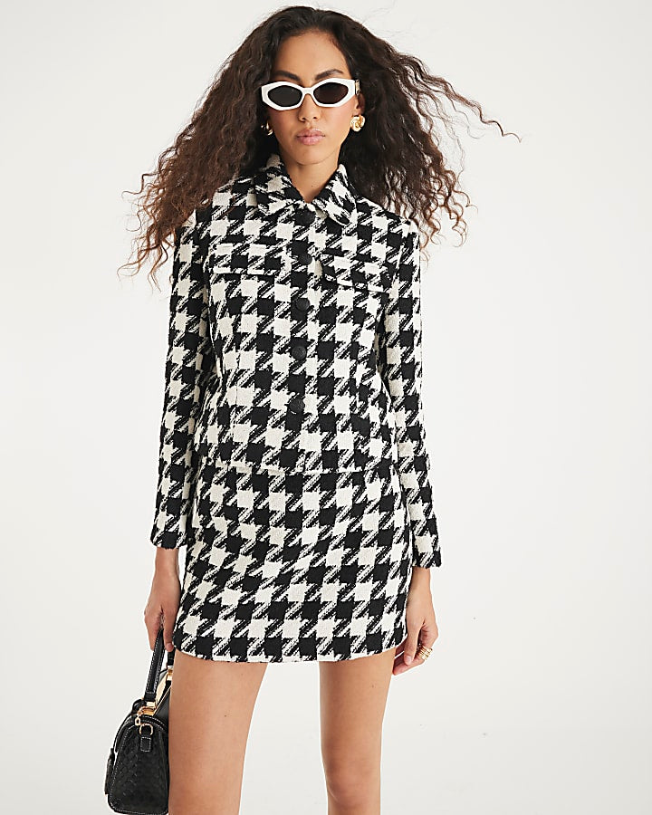 Black Boucle Dogtooth Boucle Mini Skirt