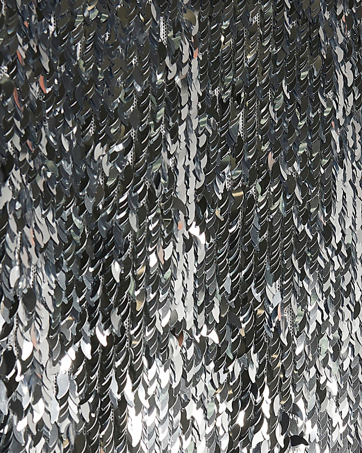 Silver Sequin Midi Skirt