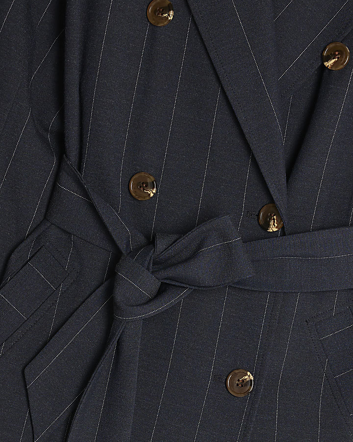 Navy Pinstripe Tailored Trench Coat