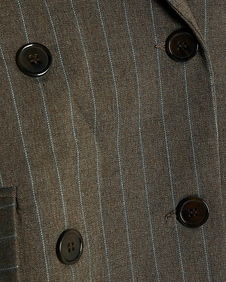 Brown Pinstripe Cinched Blazer