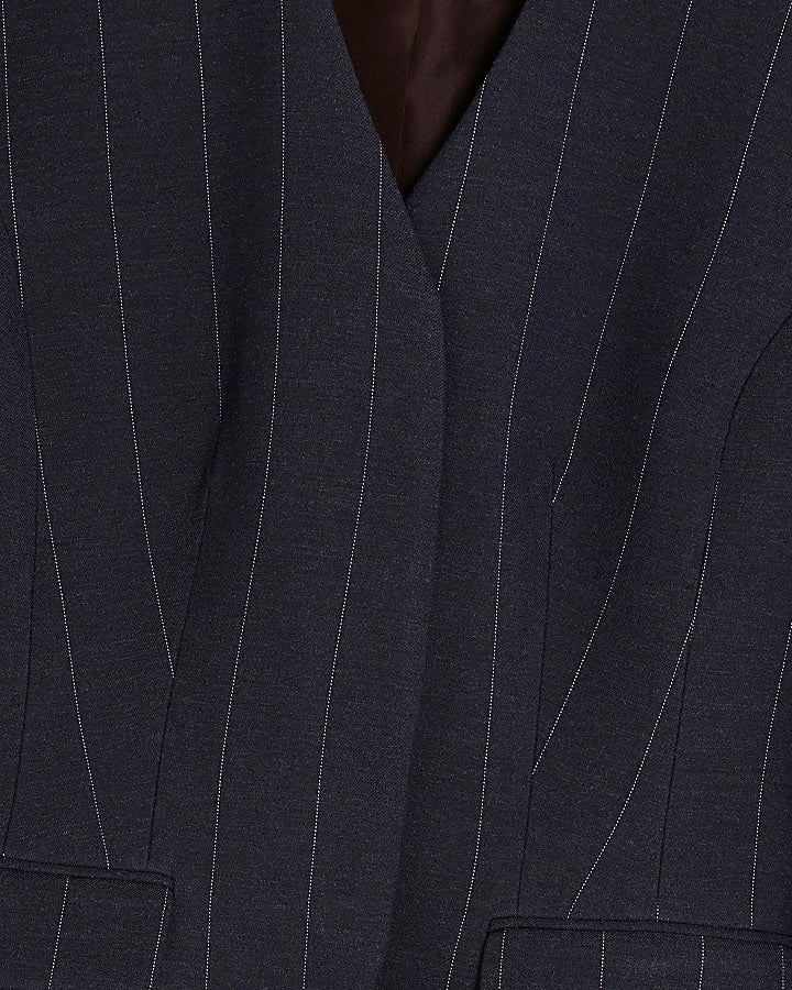 Navy Pinstripe Cocoon Sleeve Blazer