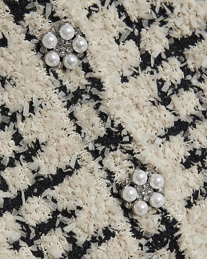 Cream Boucle Knit Pearl Trim Cardigan | River Island