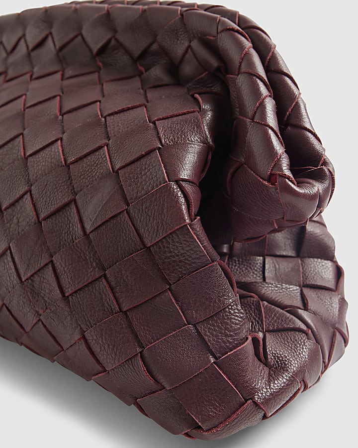 RI Studio Red Woven Leather Clutch Bag