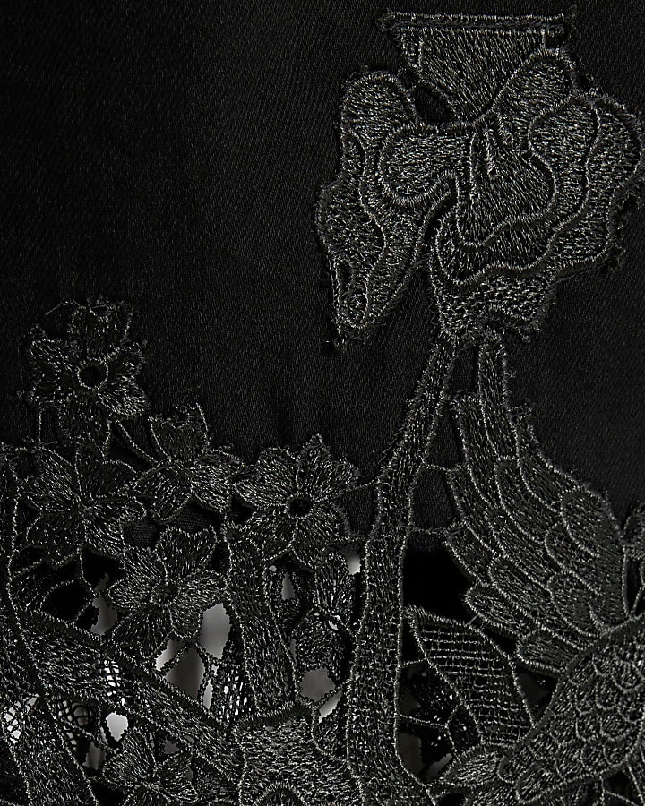 Black Relaxed Straight Lace Jeans