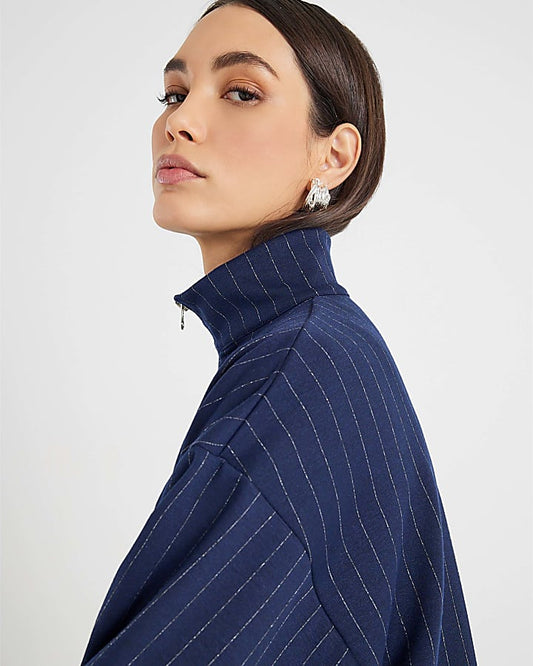Navy Long Sleeve Pinstripe Zip Through Jacket