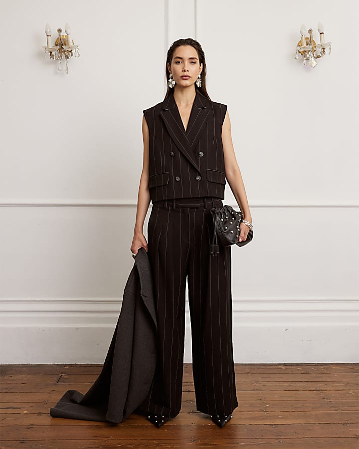 Black Pinstripe Wide Leg Trousers