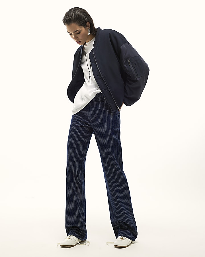 Navy Oversized Hybrid Bomber Jacket | River Island