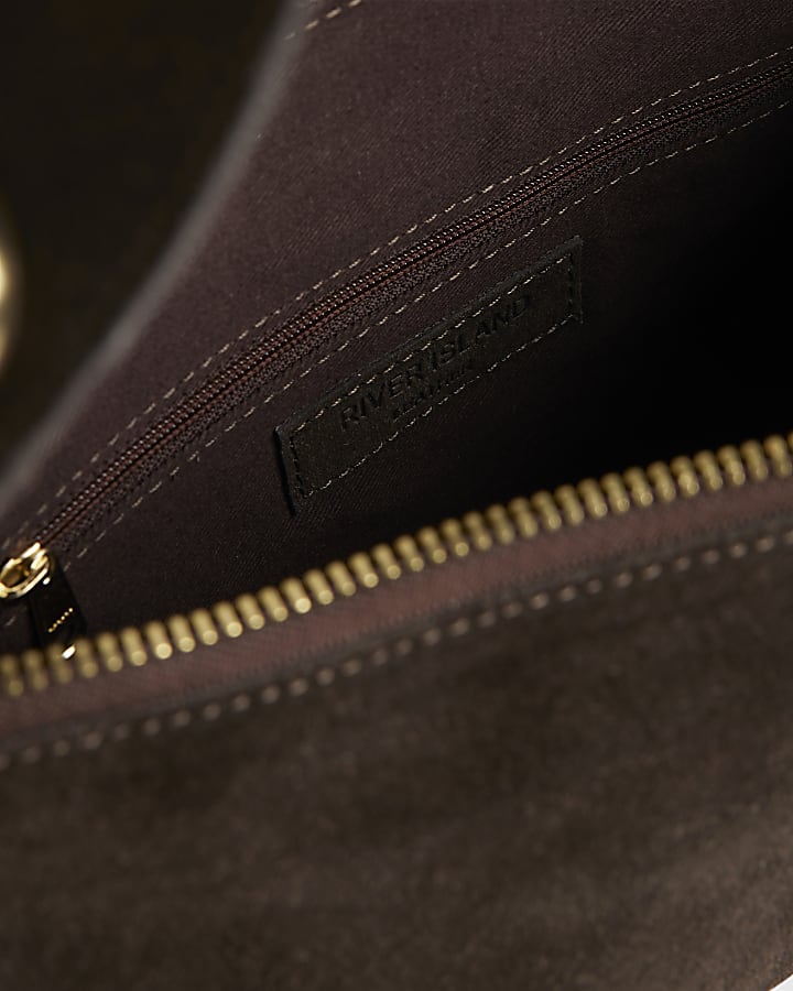 Brown Suede Studded Shoulder Bag | River Island