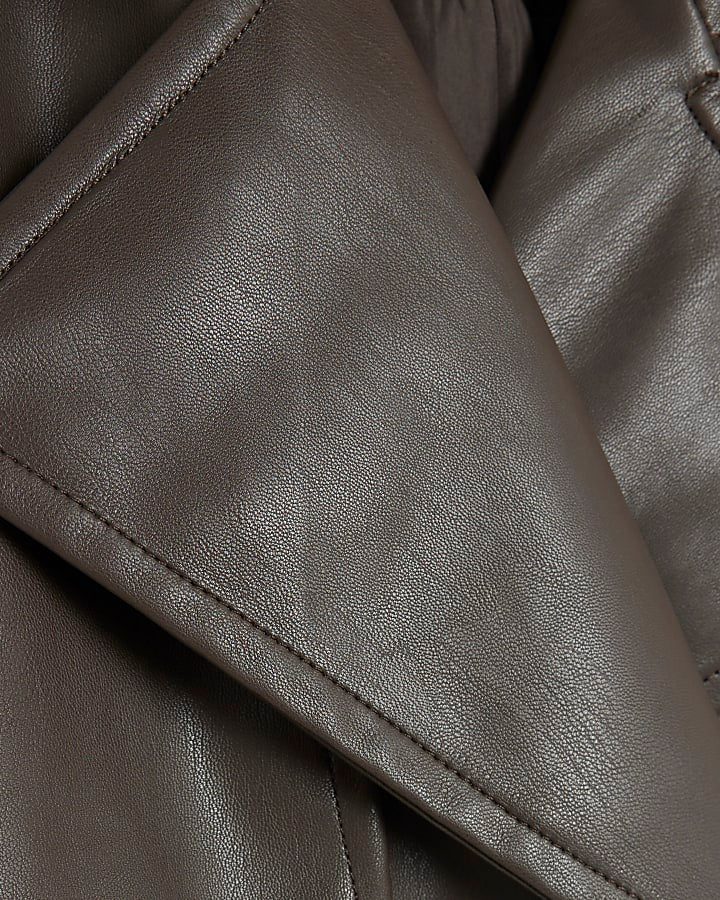 Brown faux Leather Trench Coat
