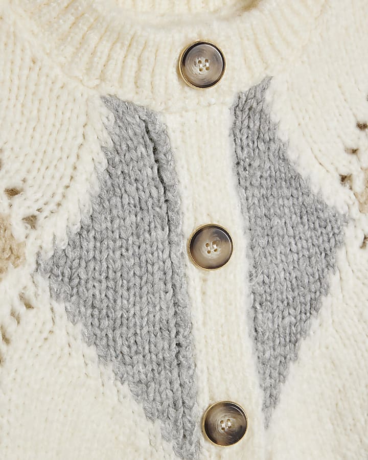 Cream Argyle Chunky Knitted Cardigan | River Island