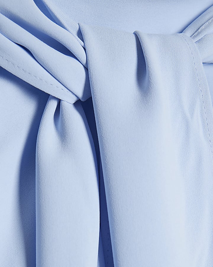 Blue Batwing Sleeve Pussybow Blouse