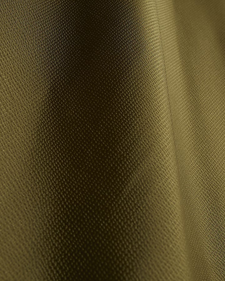 Khaki Satin Lace Trim Midi Skirt