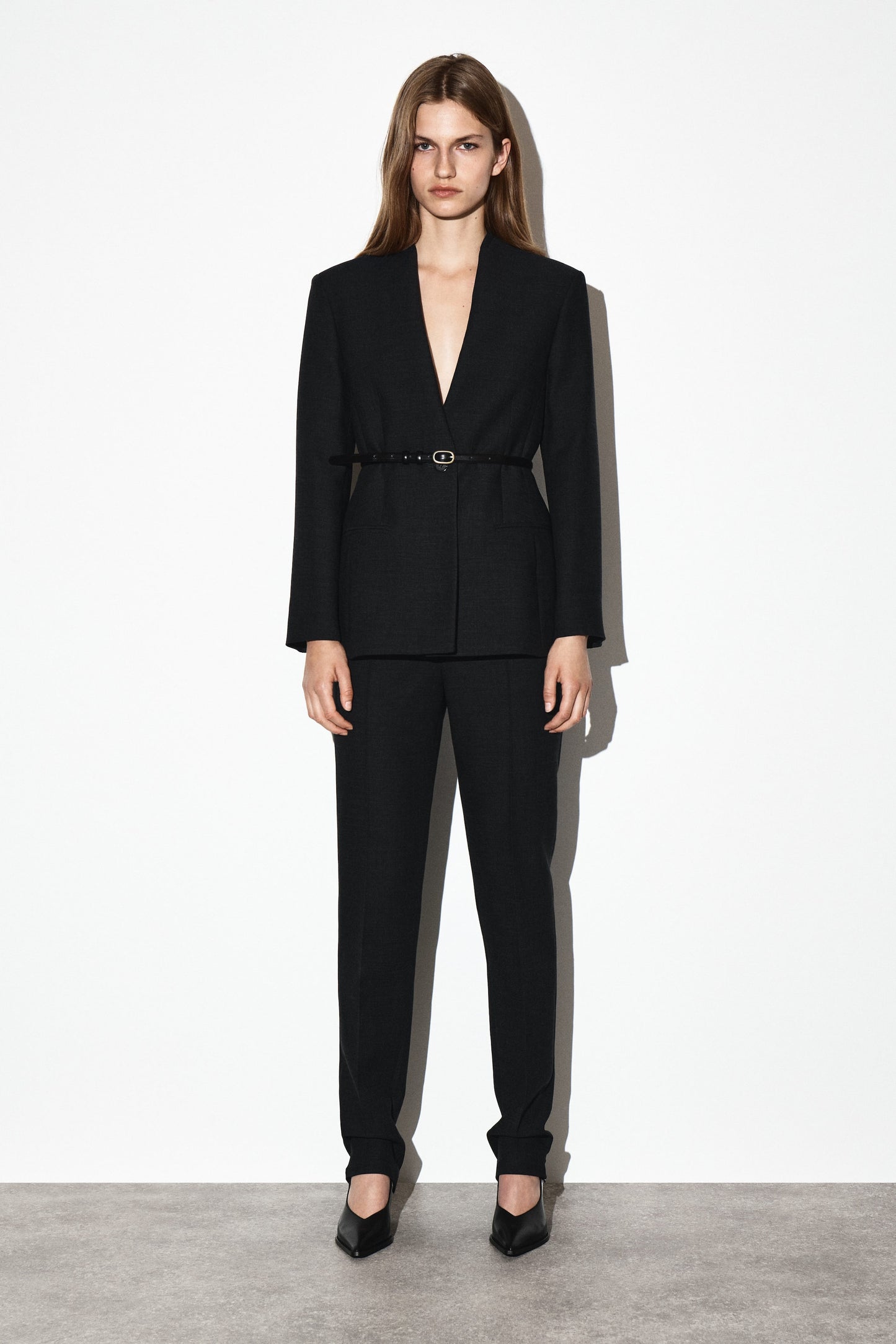 Waisted Collarless Blazer