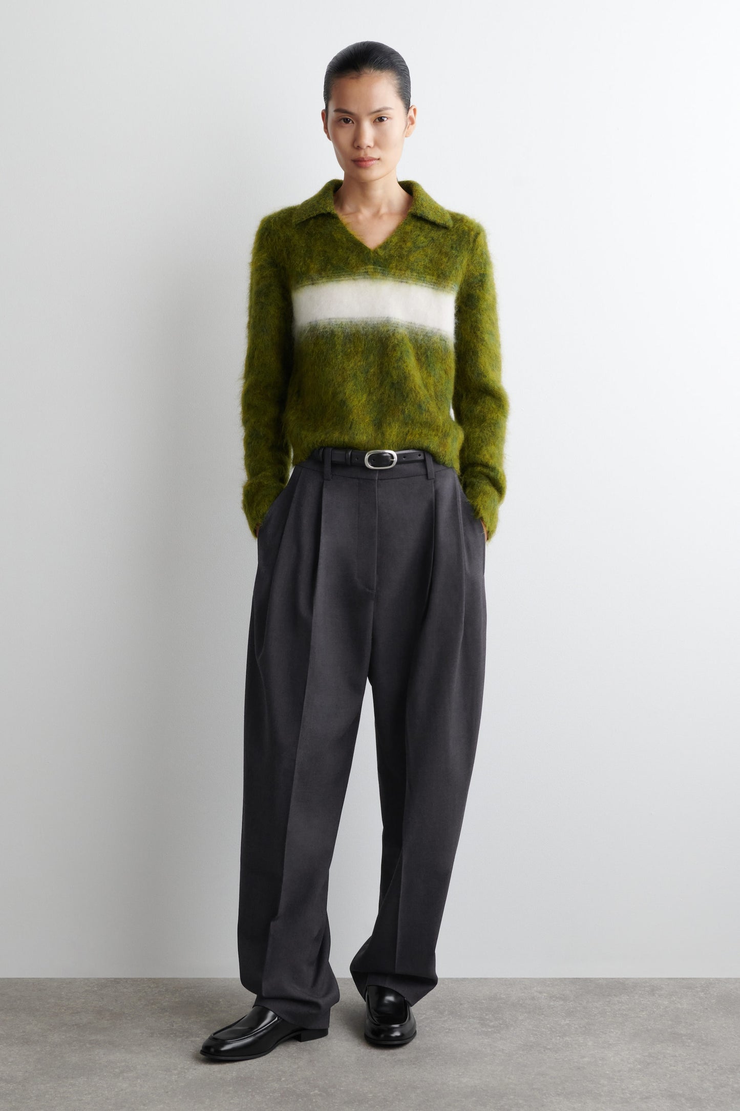 Striped Mohair-Blend Polo Jumper