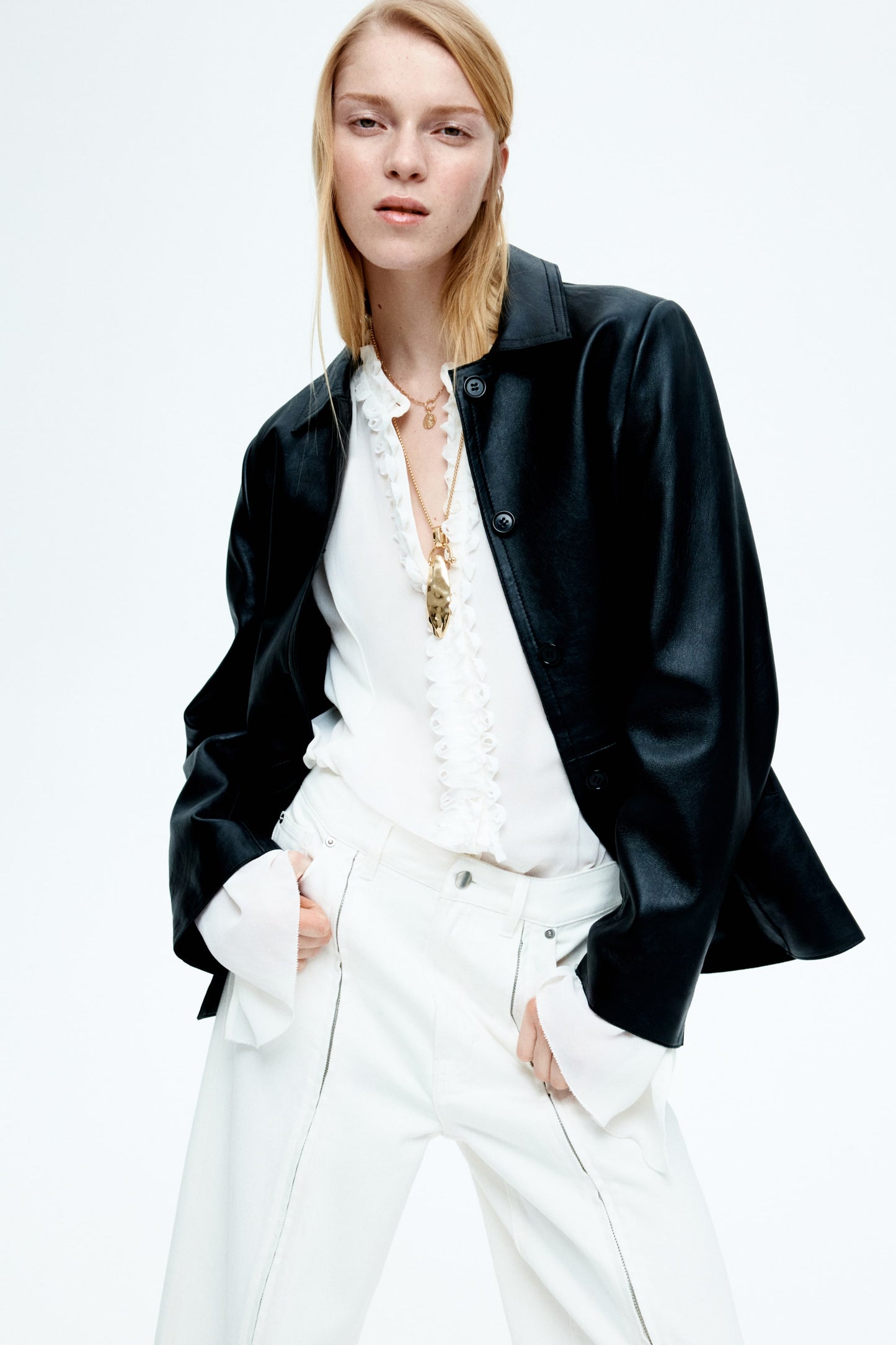 Collared leather jacket