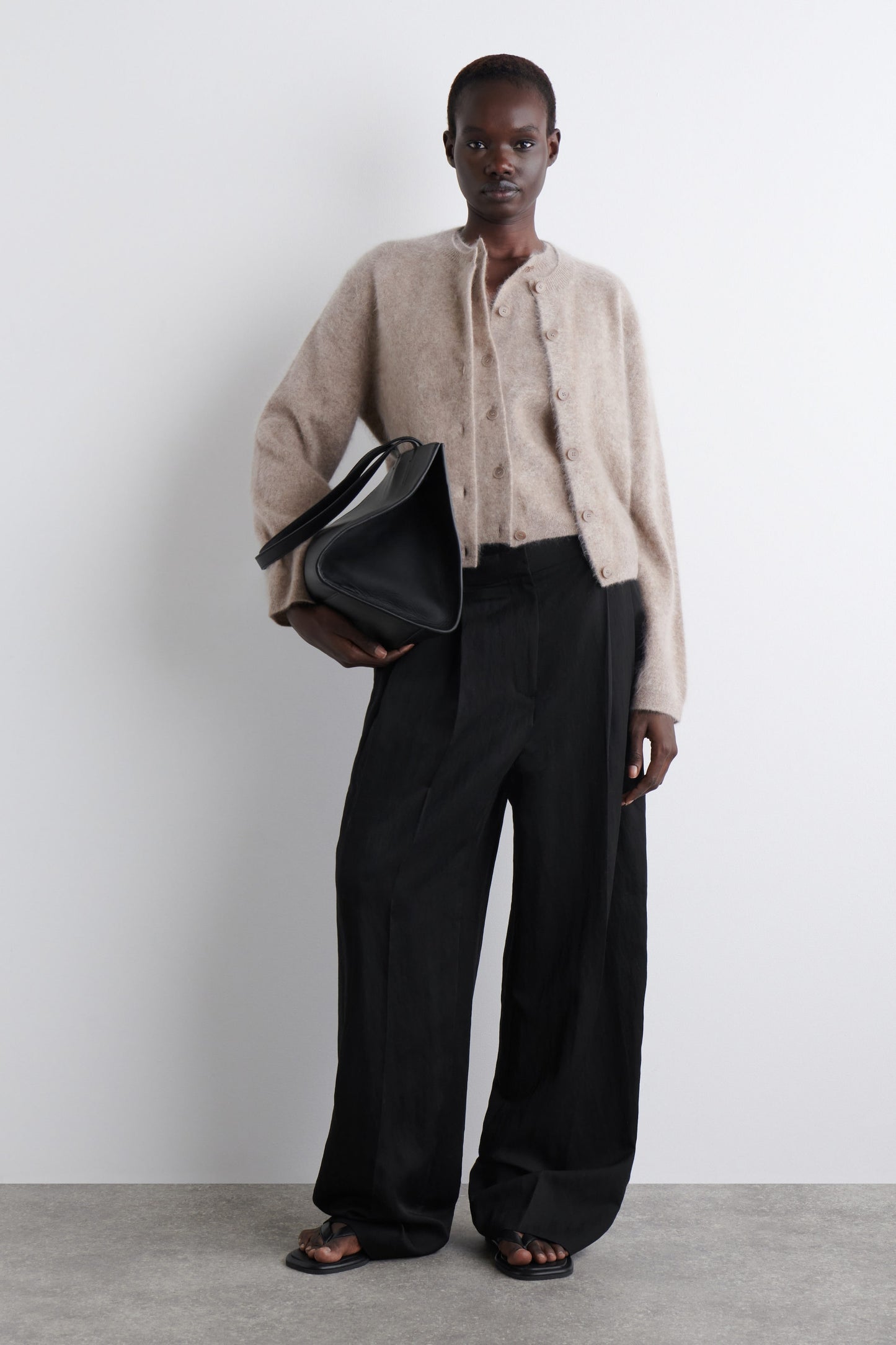 Brushed-Cashmere Crew-Neck Cardigan