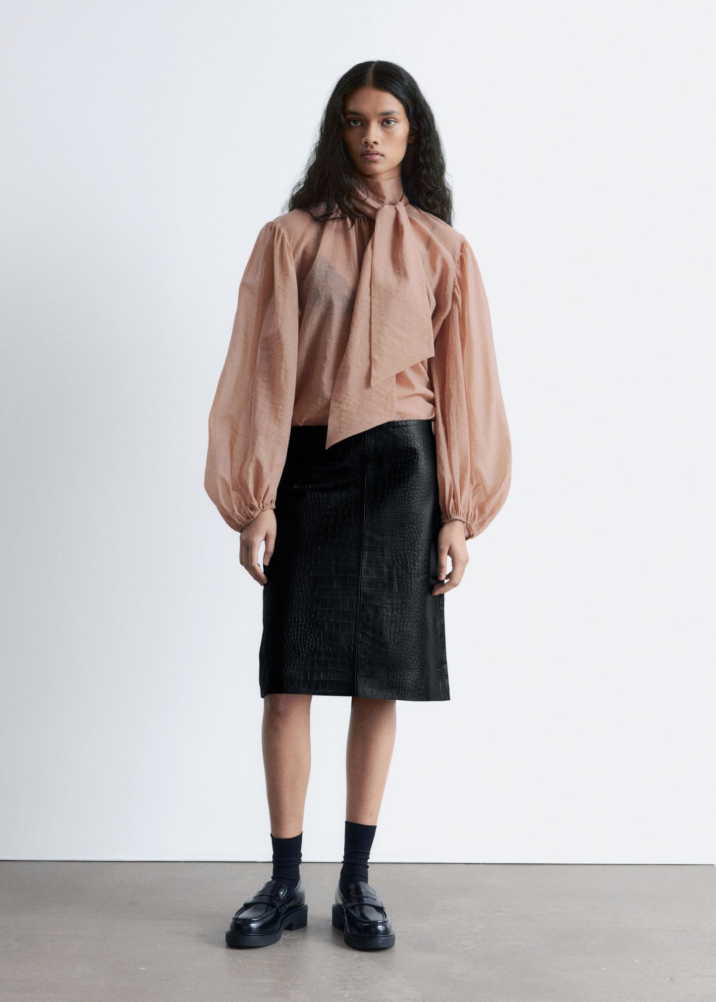 Puff-Sleeve Bow-Detail Blouse