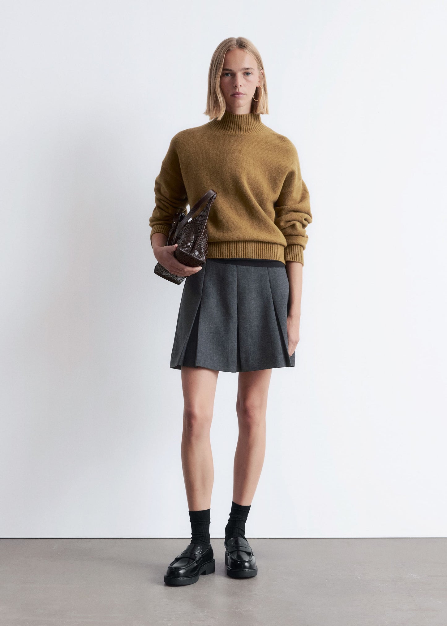 Pleated Wool Mini Skirt