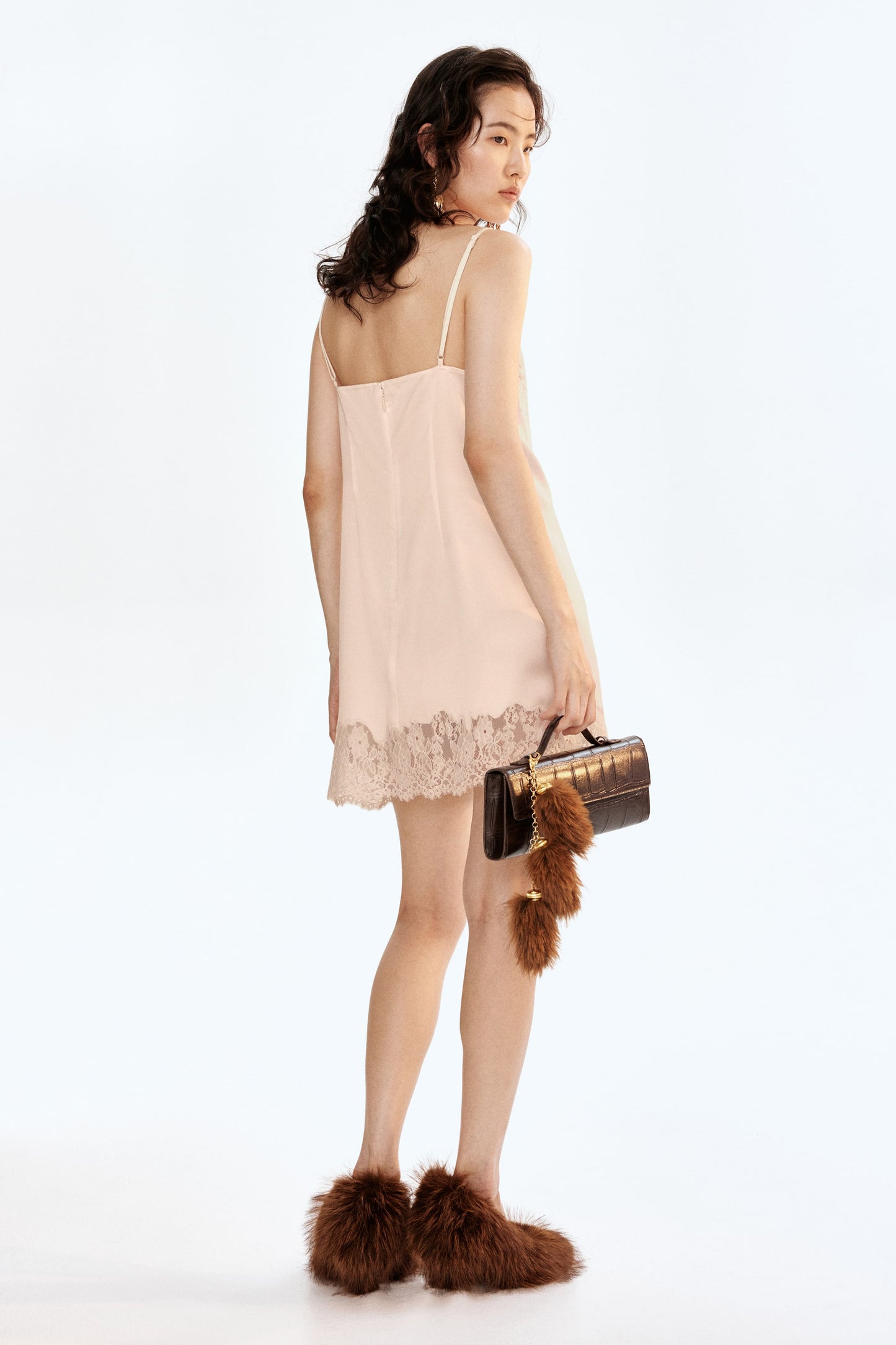 Lace-trimmed satin dress