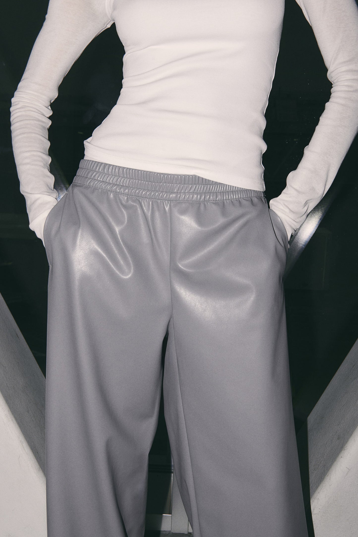 Wide coated joggers