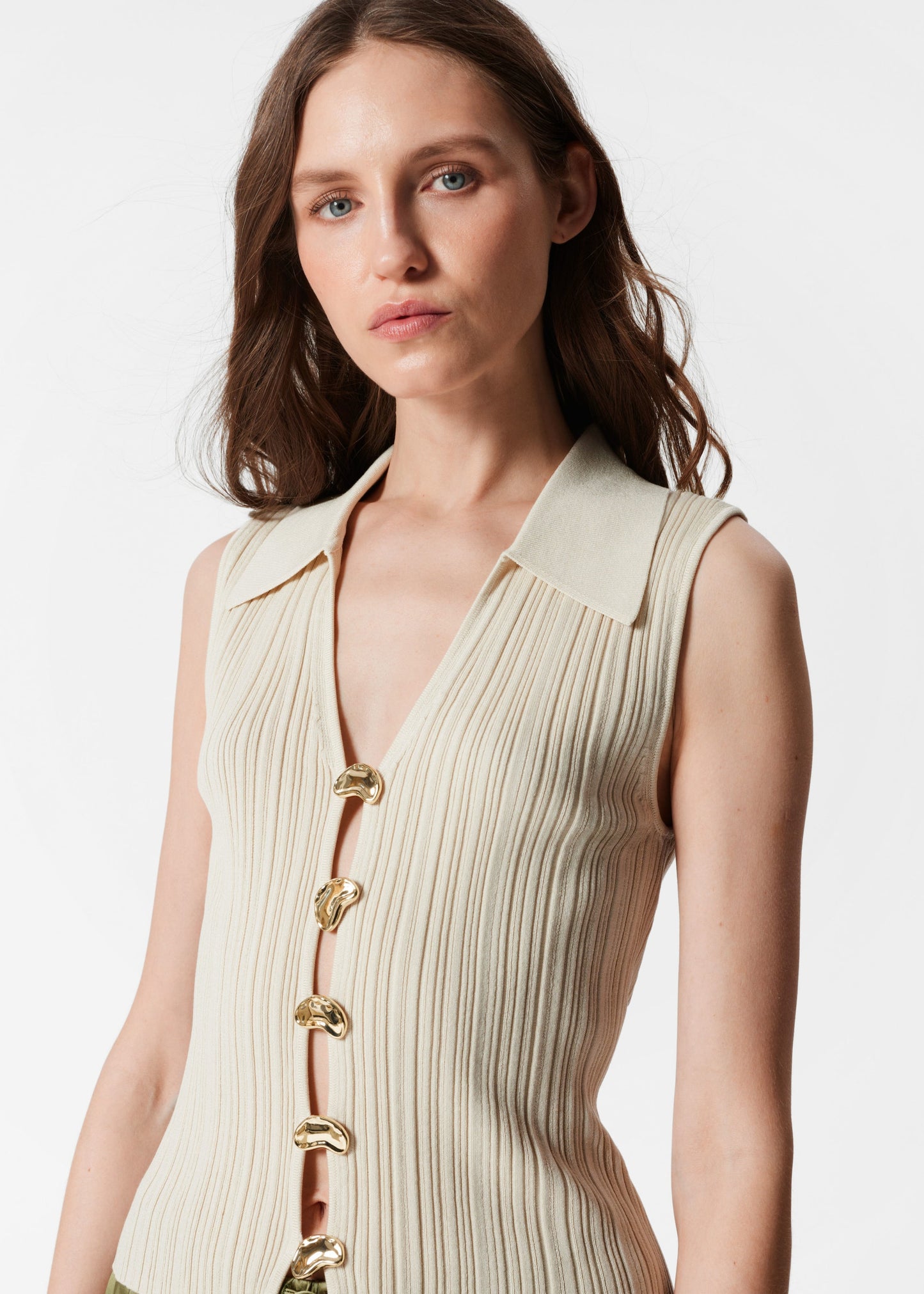 Rib-Knit Collar Tank Top