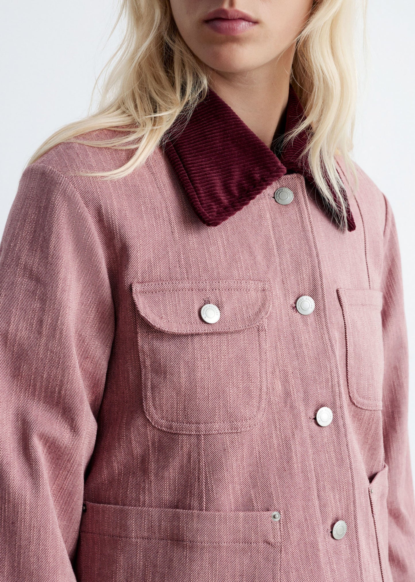 Contrast-Collar A-line Jacket