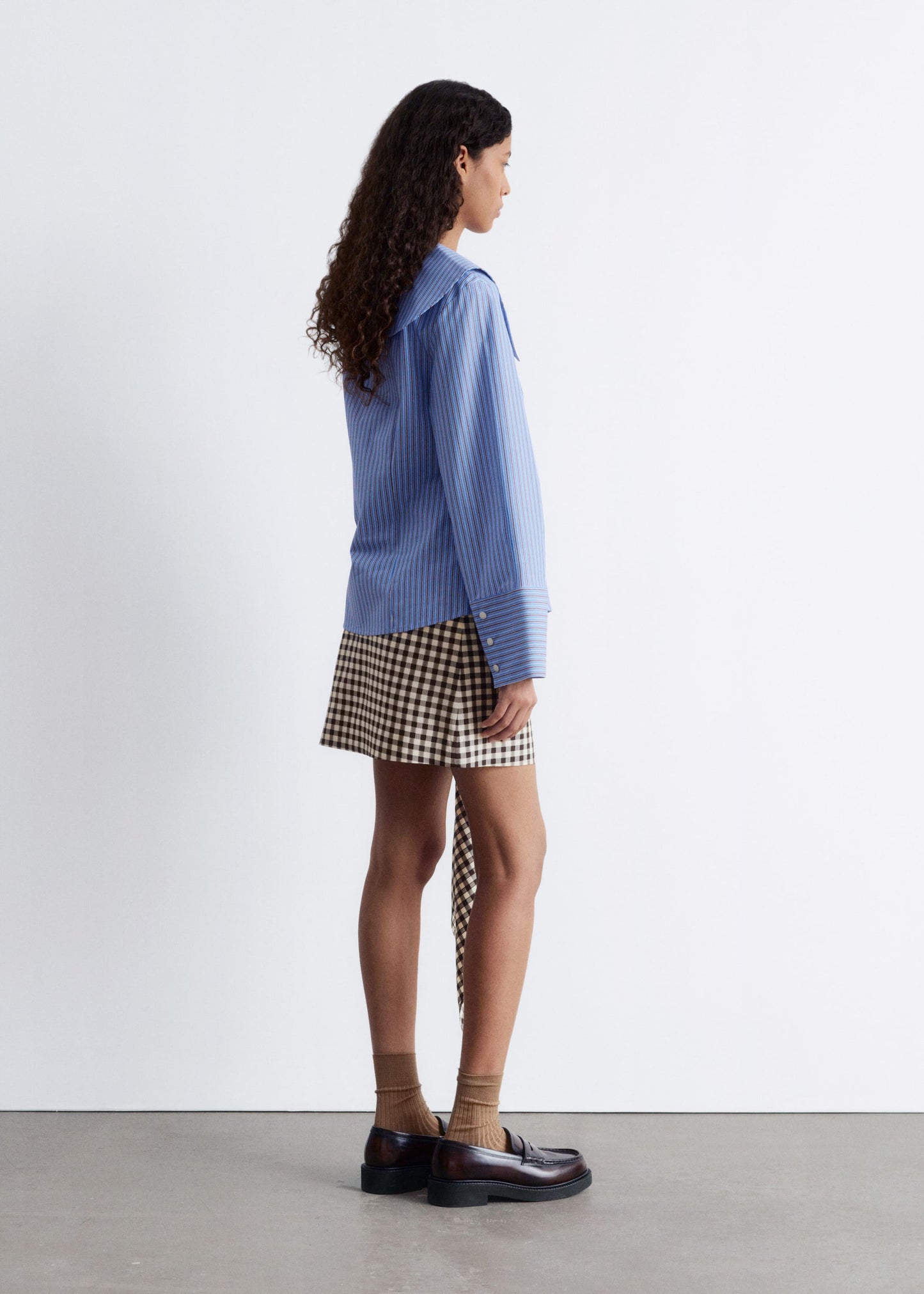 Oversized Collar Striped Shirt
