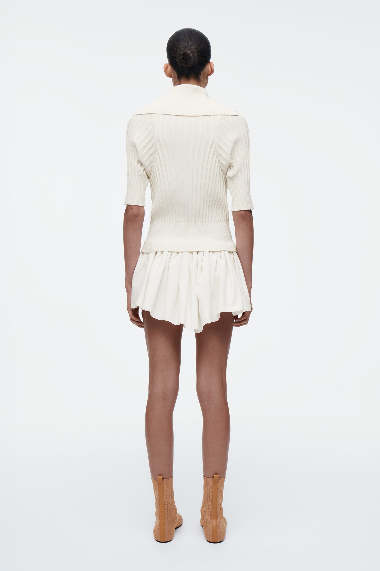 Rib-knit silk polo top