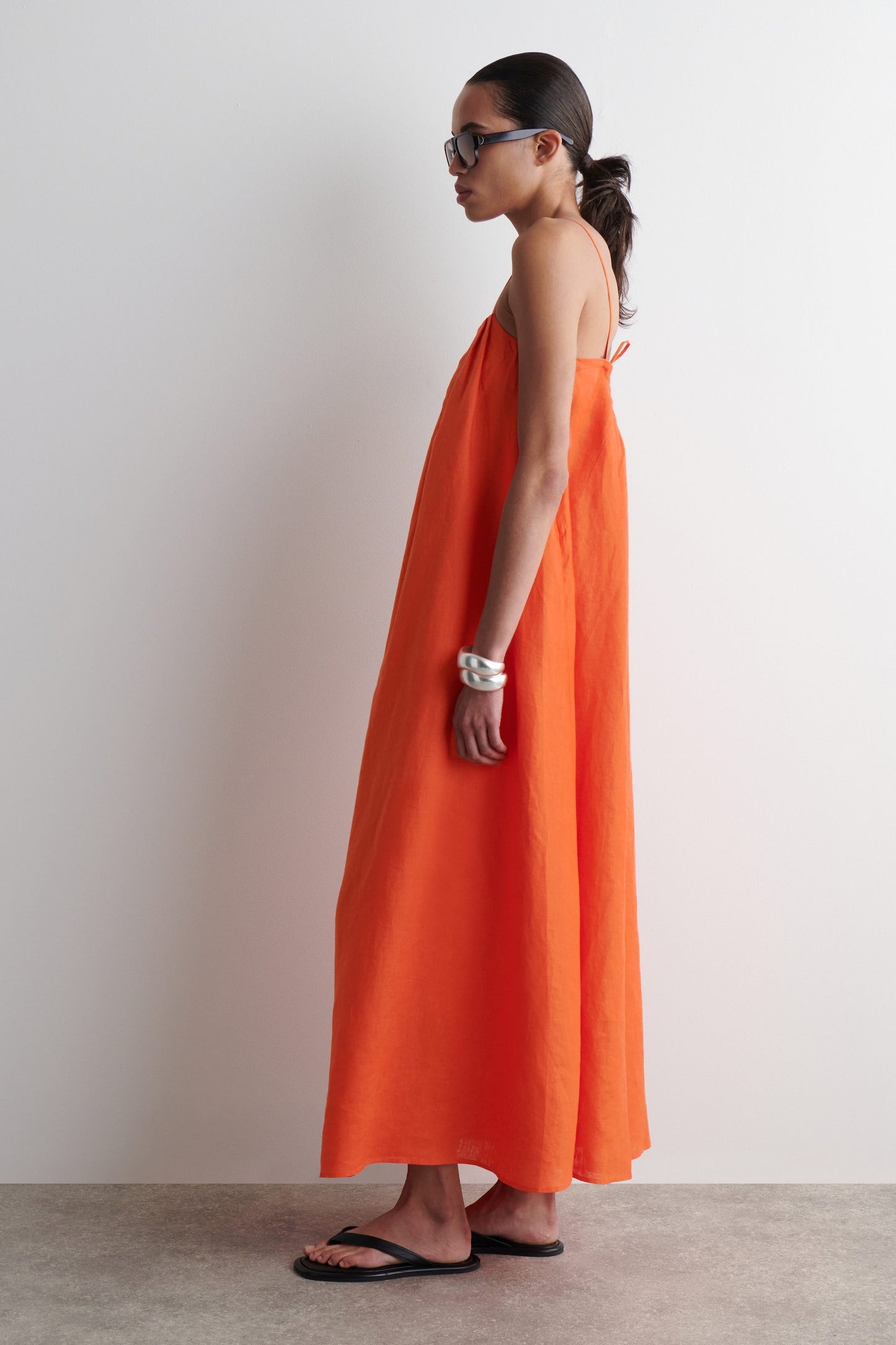 Pleated Linen Maxi Dress