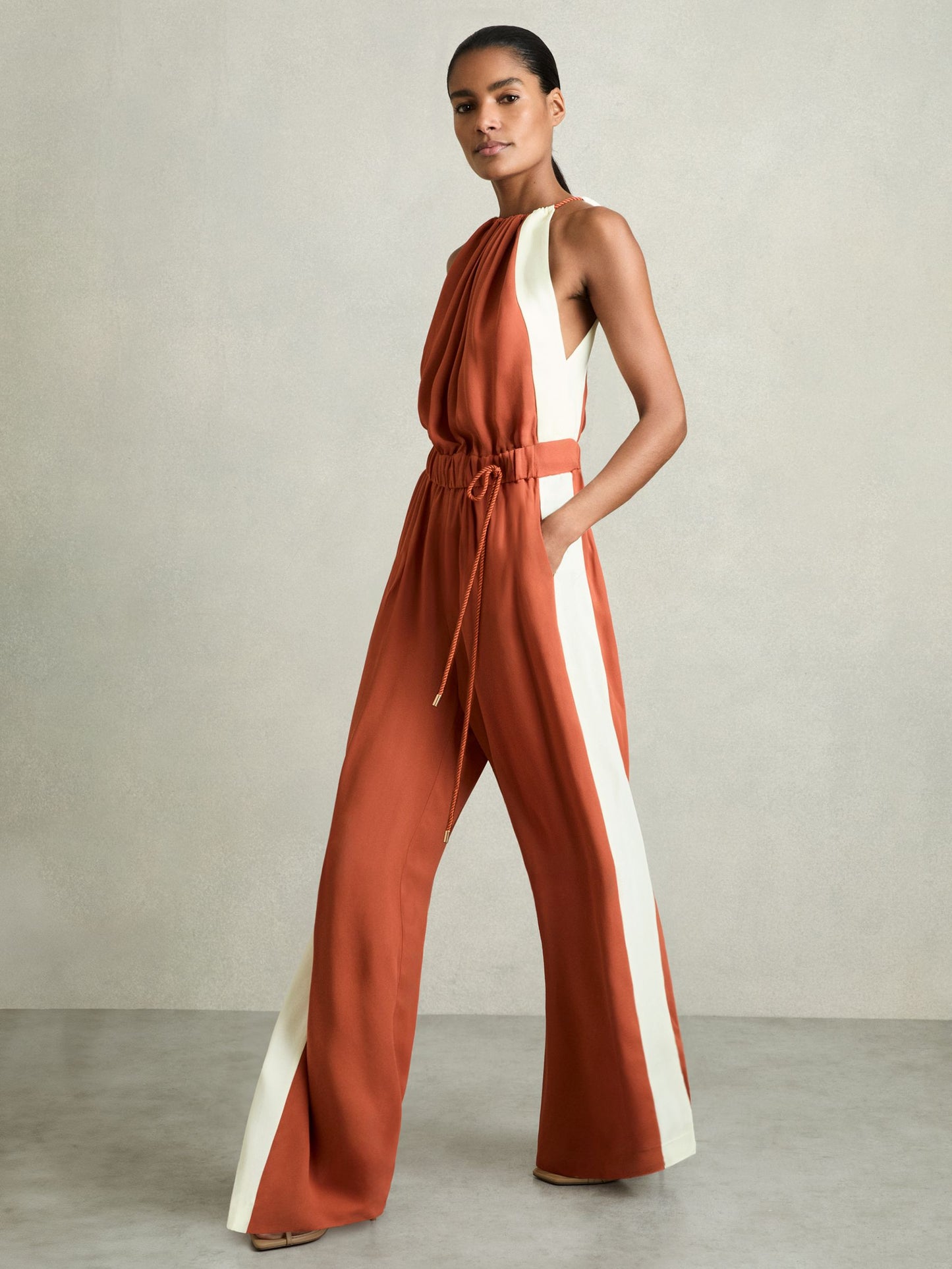 Colour-Block Rope-Cord Jumpsuit in