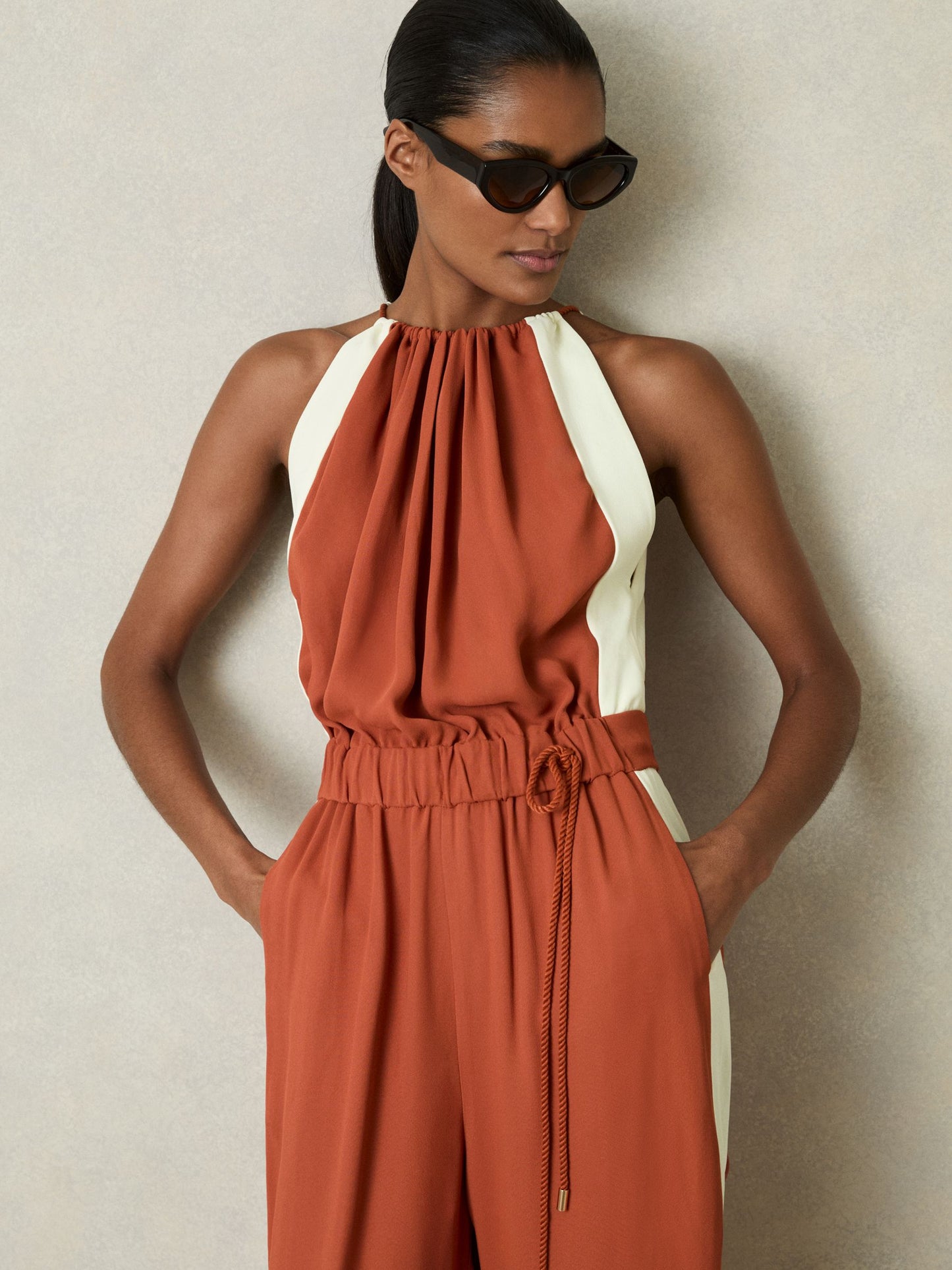 Colour-Block Rope-Cord Jumpsuit in