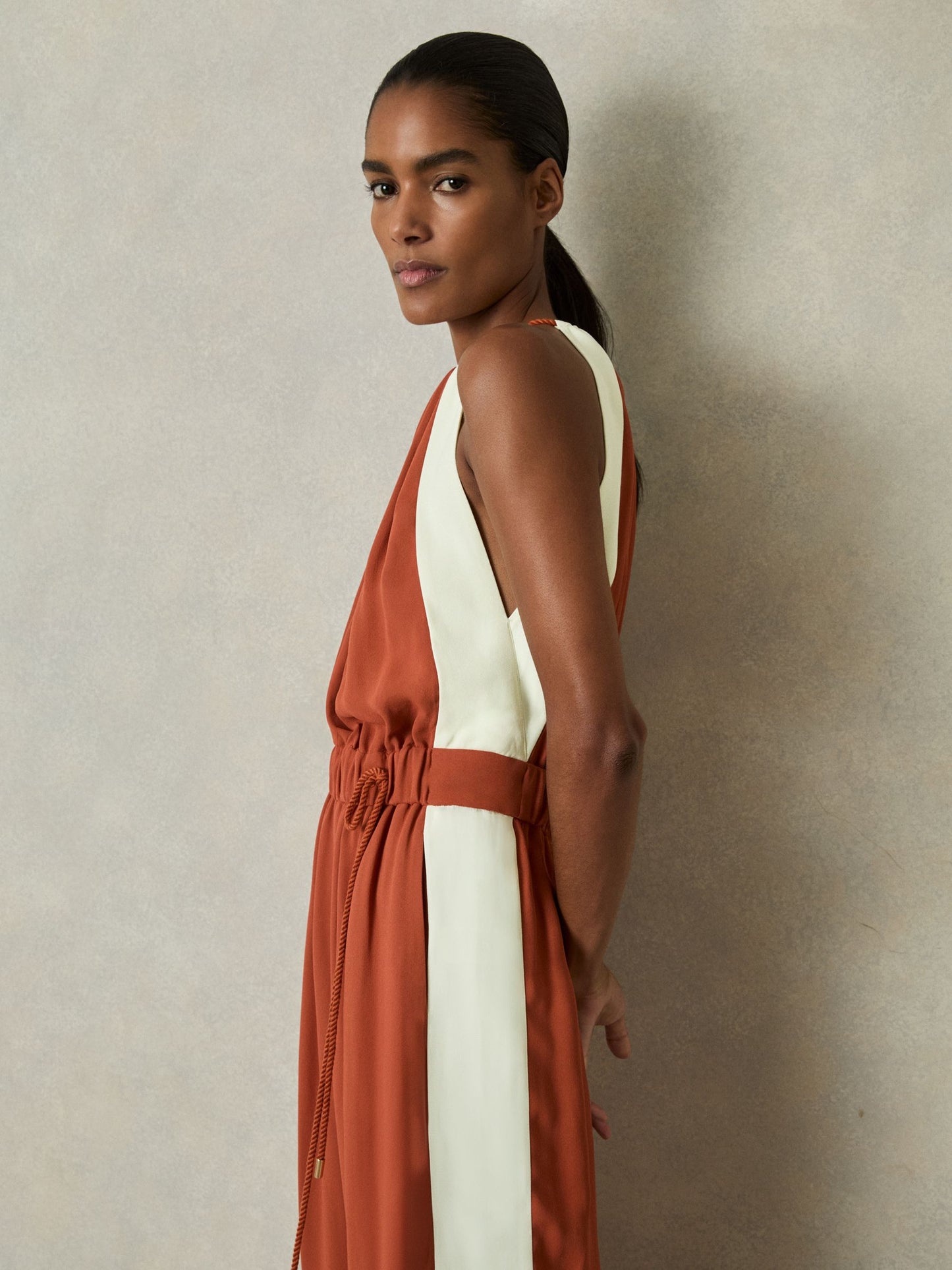 Colour-Block Rope-Cord Jumpsuit in